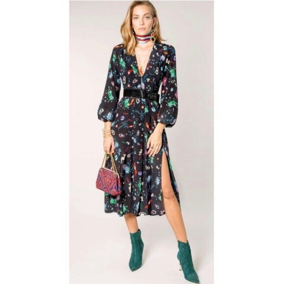 NWT Rixo London Camellia Split Hem Dress in Space Age - Picture 1 of 10